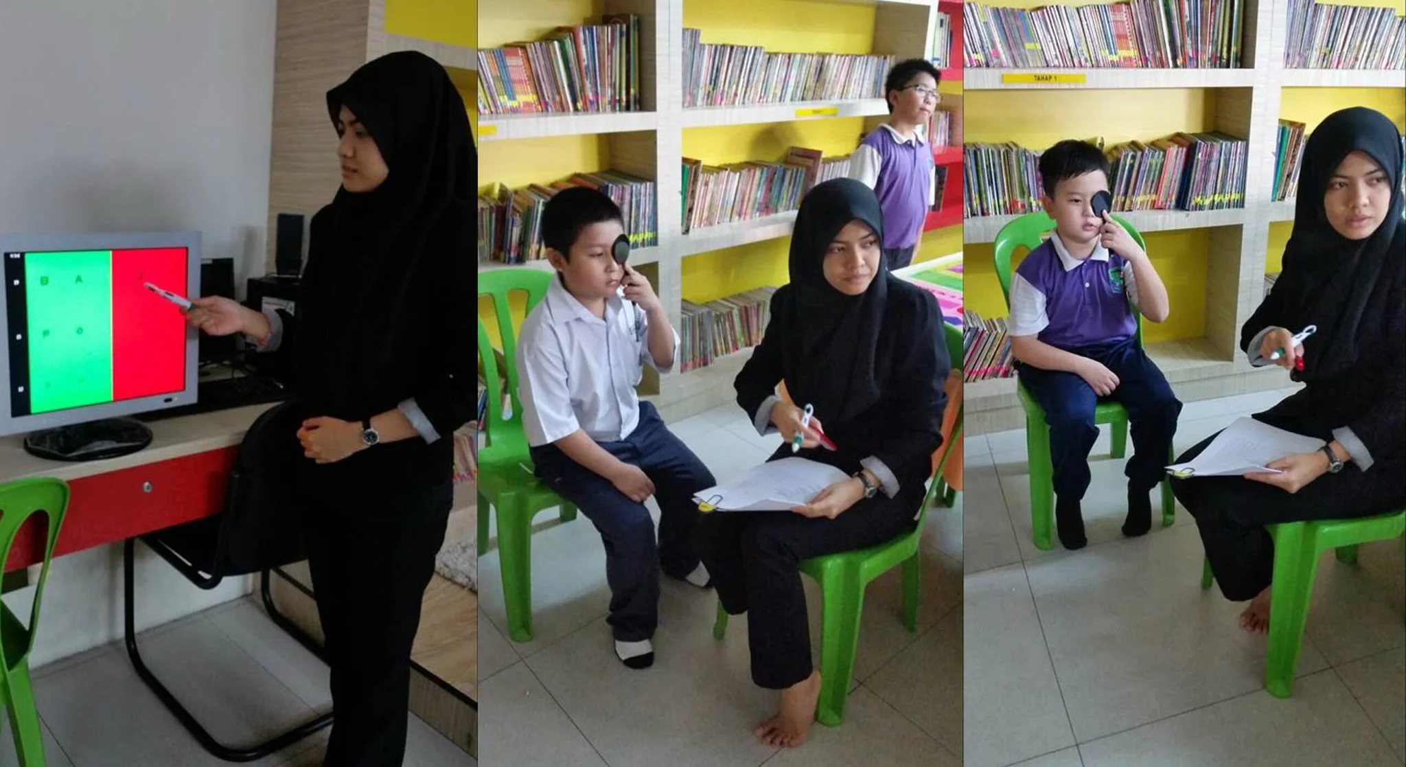 Student getting an eye exam from Eyecon